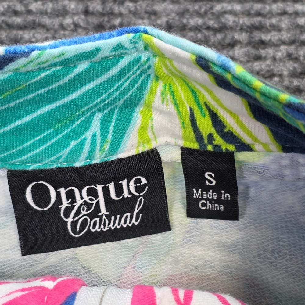 Onque Casual Floral Full Zip Jacket Top Women's Size S Multi-Color 3/4 Sleeve - Picture 3 of 7